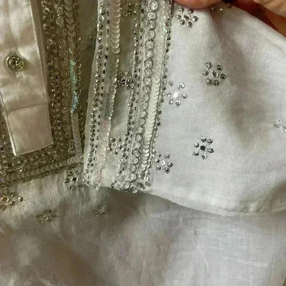 Juliet Dunn White Embroidered 3/4 Sleeves Delicate Tunic Shirt Sz 2 US 6/8. - Picture 5 of 14